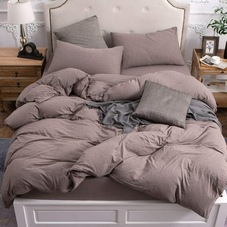 PURE ERA Duvet Cover Set - Ultra Soft Heather Jersey Knit Cotton Home Bedding Solid Brown King 