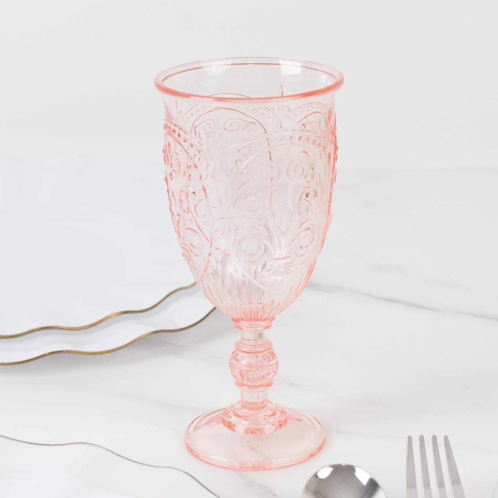Balsa Circle 24 Blush 10 oz Transparent Plastic Wine Glasses Retro Embossed Style Wedding Party Tableware Event Decoration Supplies