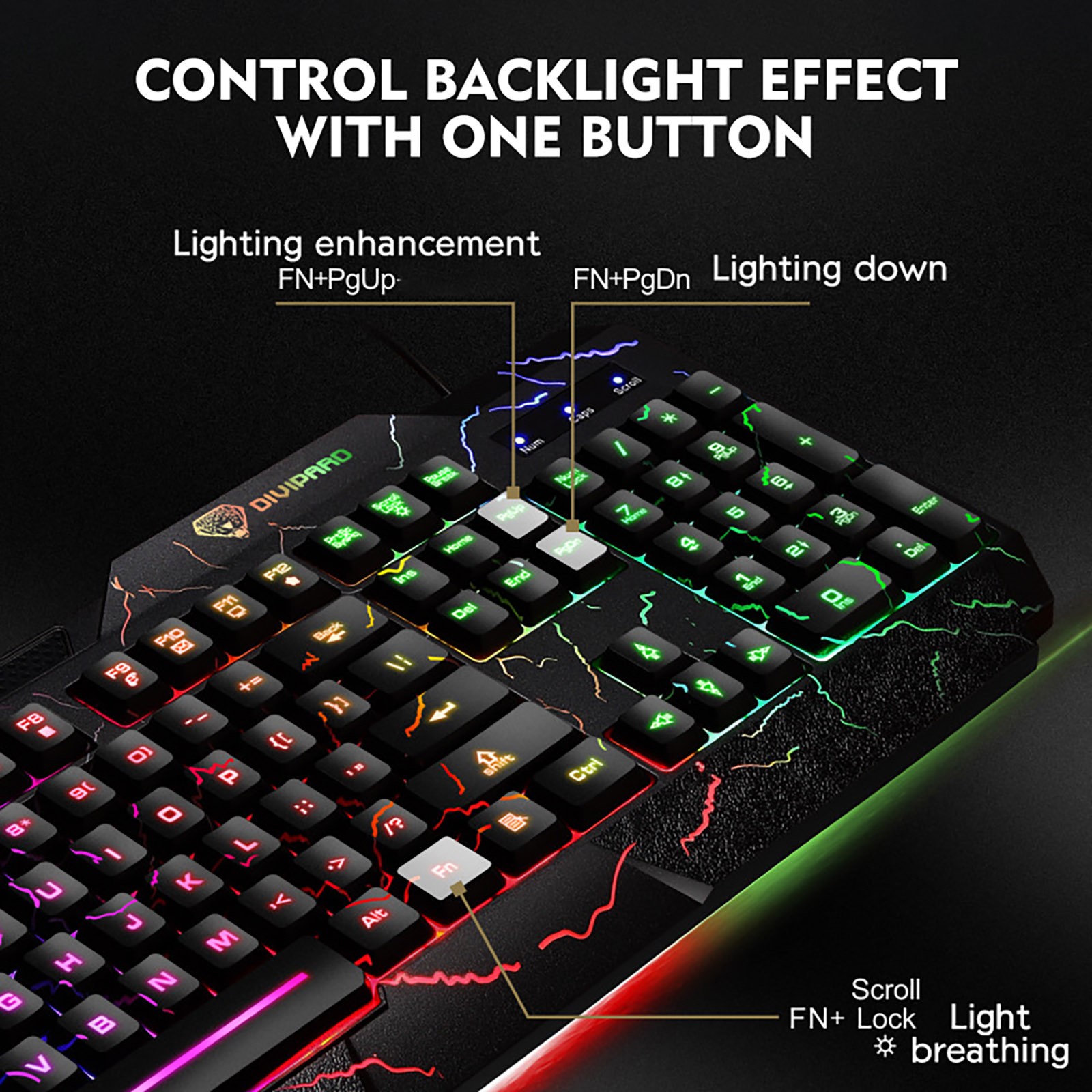 LYTiang -60 Wired Keyboard Color Crack Breathing Backlit 104-Key Gaming ...