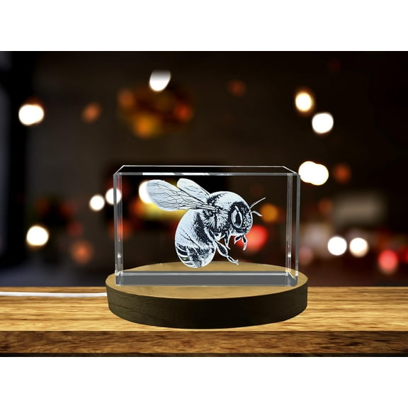 Vivid Bumble Bee Engraved Crystal Statue | Unique Bee Decor and Gift Idea