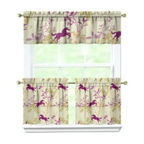 Kitchen Curtains 24 Inch Short - 3 Panel Set, Cute Horse Pony Print, Rod Pocket Window Curtain, 100% Polyester for Farmhouse, Retro Rural Kitchen, Easy Wash