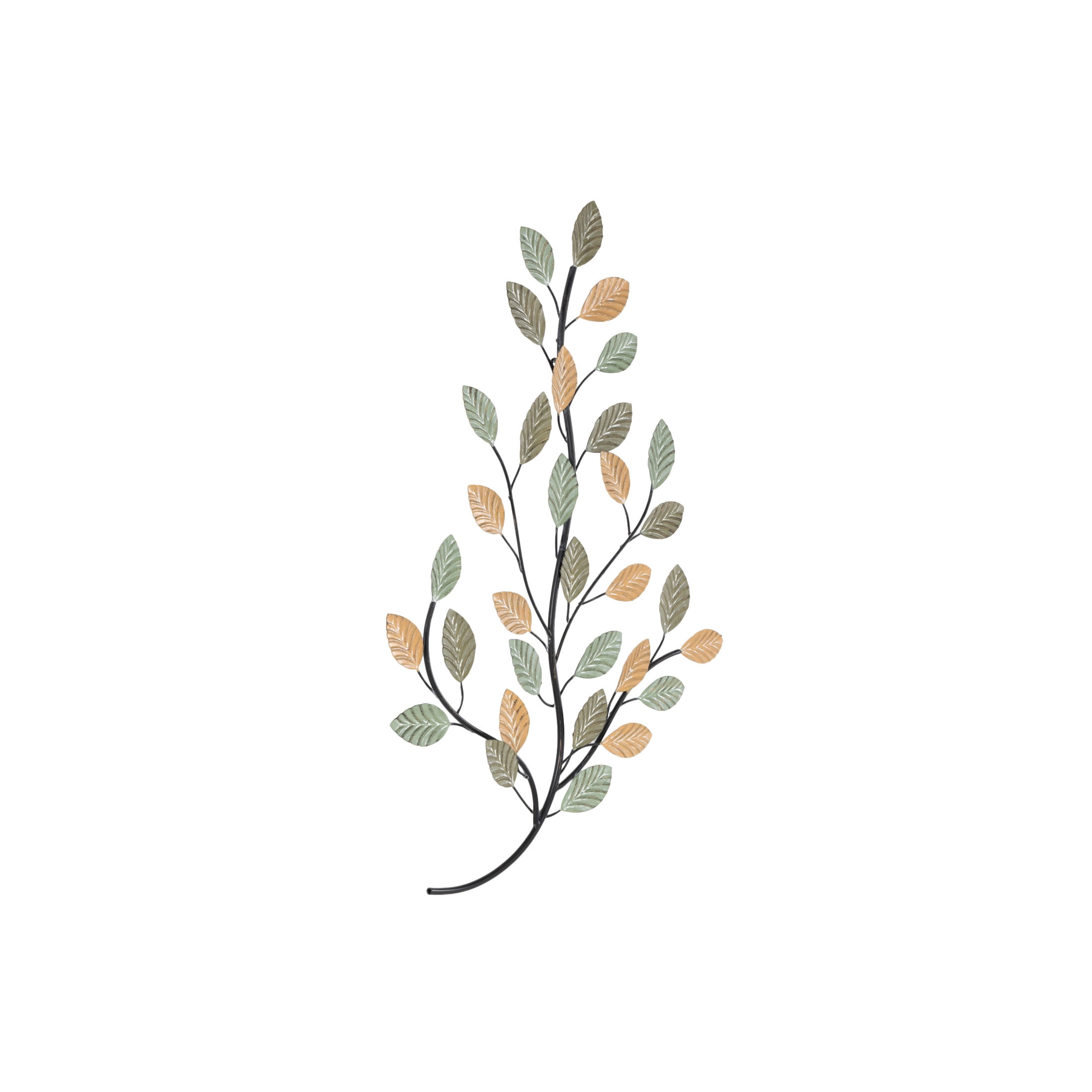 DecMode Green Metal Leaf Wall Decor with Black Stems