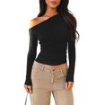 thumbnail image 2 of Women'S Off Shoulder Tops Dressy Long Sleeve Asymmetrical Slim Fit Going Out Fall Blouse Ruched Shirts Black M, 2 of 8