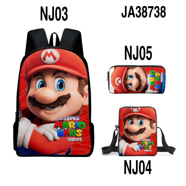 Especial por tiempo limitado Anime Mario Bros Niños Mochila + Mensajero Bolsa + Funda De Lápiz 3 Piezas Conjunto De Gran Capacidad 3D De La Escuela Casual Bolso De Hombro Estuche Super Mario Bross Mon