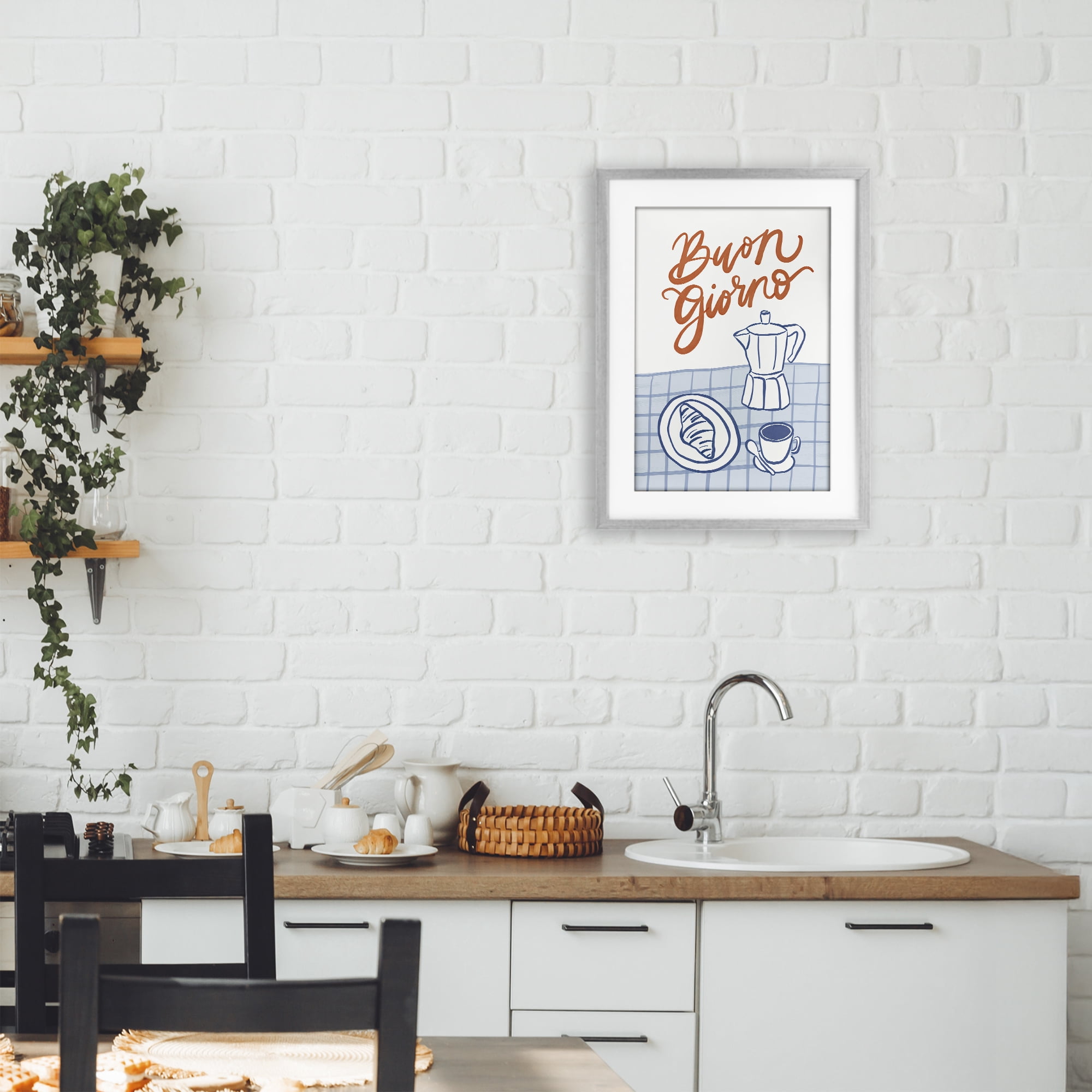 Stupell Industries Buon Giorno Breakfast Espresso Gray Framed Print Under Glass, design by Amanda Houston
