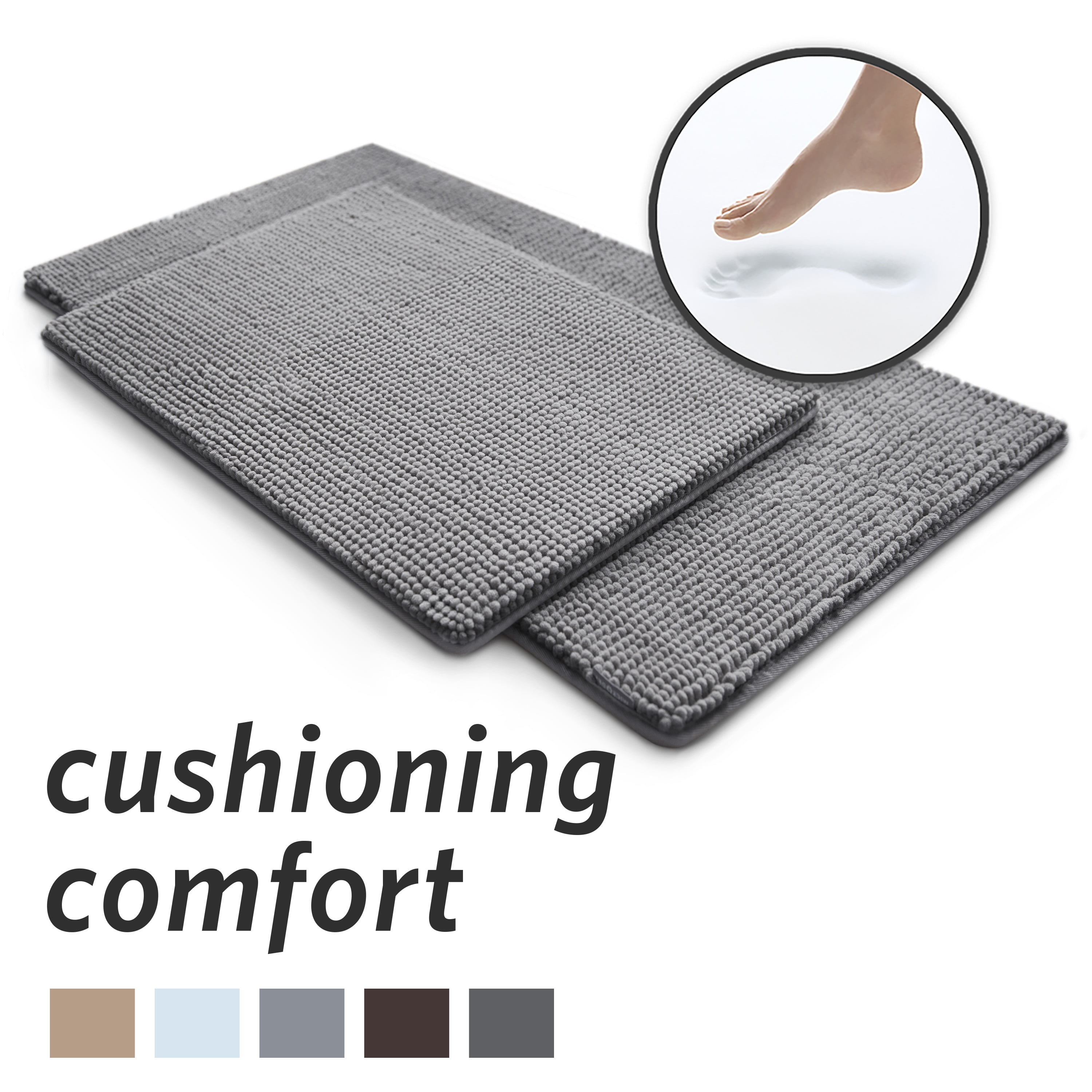 MICRODRY Chenille Hyper Absorbent Charcoal Infused Memory Foam Bath Mat
