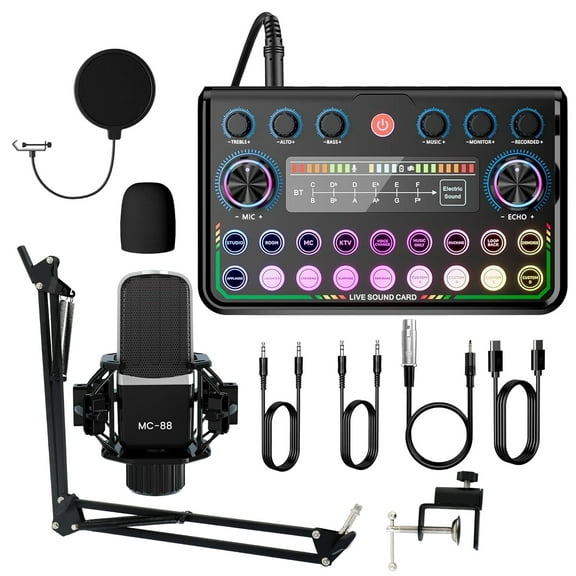 Microphone for Podcast Equipment Bundle, P99 Live Sound Card with Condenser Microphone, Perfect for Recording Podcasts and Live Streaming