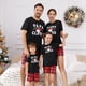 thumbnail image 1 of Conjunto de pijama a cuadros de manga corta a juego para toda la familia con estampado de letras y gorro navideño en color negro (resistente al fuego), 1 of 5