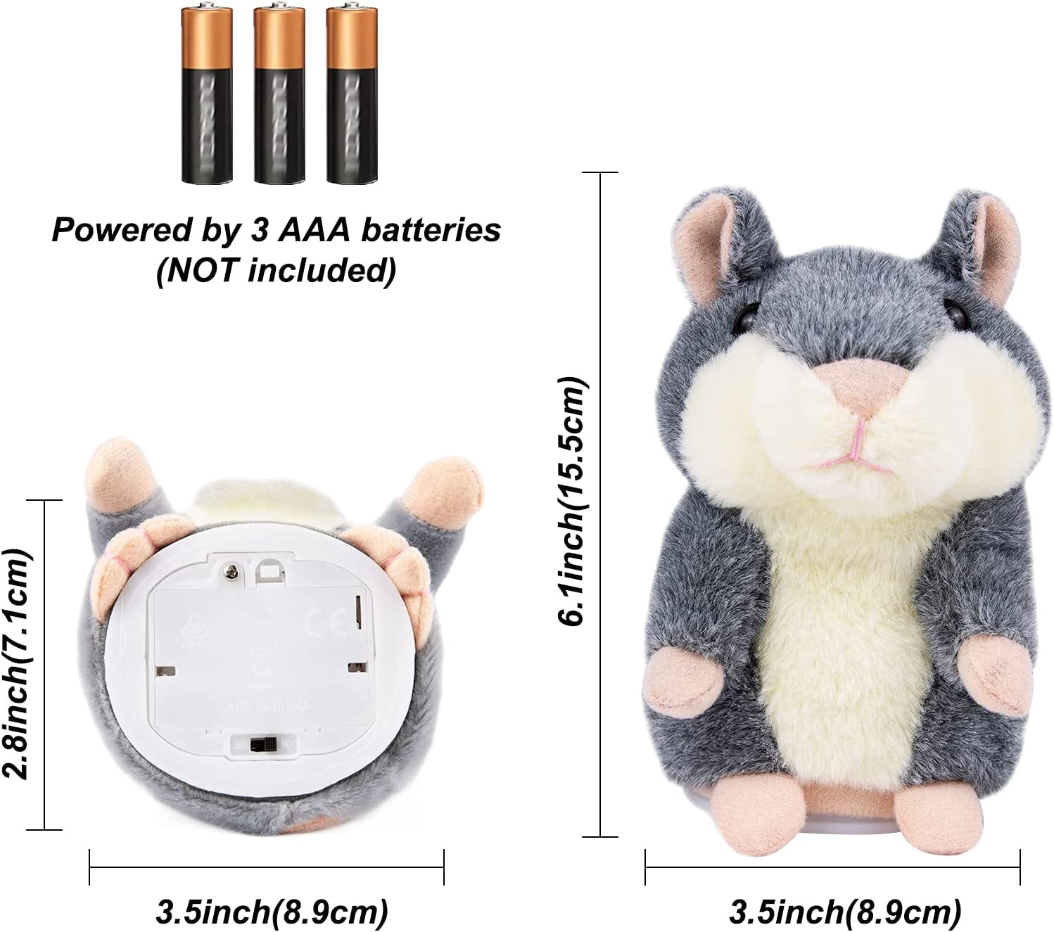 Happon Talking Hamster, 1 Pack Interactive Stuffed Plush Animal Talking Toy Cute Sound Effects with Repeats Your Said Voice, Best Buddy for Kids Gift Age 3+ (Gray)