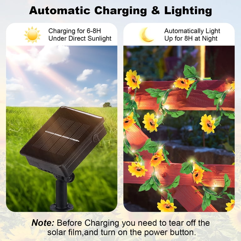 Qoosea Solar Sunflower Lights, 13ft with 40 LED Lights photo 8