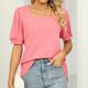 thumbnail image 4 of Playera de Verano para Mujer Mujeres Cuello cuadrado Manga corta Puff Manga Top Color sólido largo Casual moda Gibobby, 4 of 5