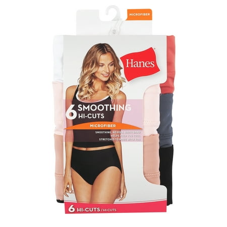 Size 2XL Hanes Women's Signature Smoothing Microfiber Hi-Cut Underwear, 6-Pack
