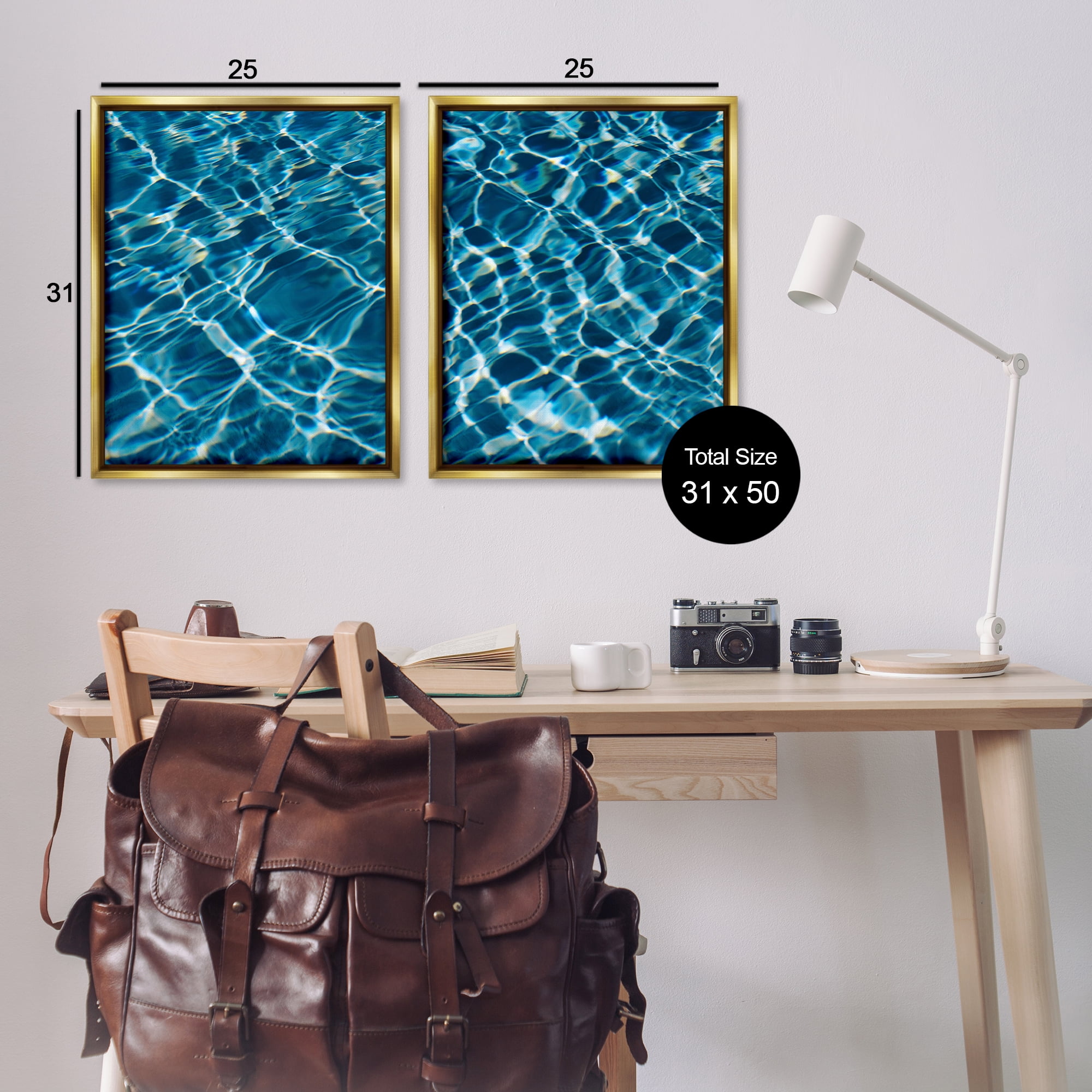 Stupell Industries Inviting Clear Pool Water Nautical & Beach Painting Gold Floater Framed Canvas Art Print Wall Art, 31 x 25, Set of 2