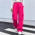 thumbnail image 6 of Women Y2k High Waisted Straight Leg Relaxed Fit Cargo Pants with Pockets Streetwear Concert Dance Outfit Hot Pink L, 6 of 6
