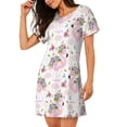 thumbnail image 2 of Rateoe Flamingo And Flowers Print Women’s Nightdress – Cozy Cotton Short-sleeved Sleep Shirt, Loose-Fit Sleepwear, Perfect for Relaxing and Sleeping, 2 of 6