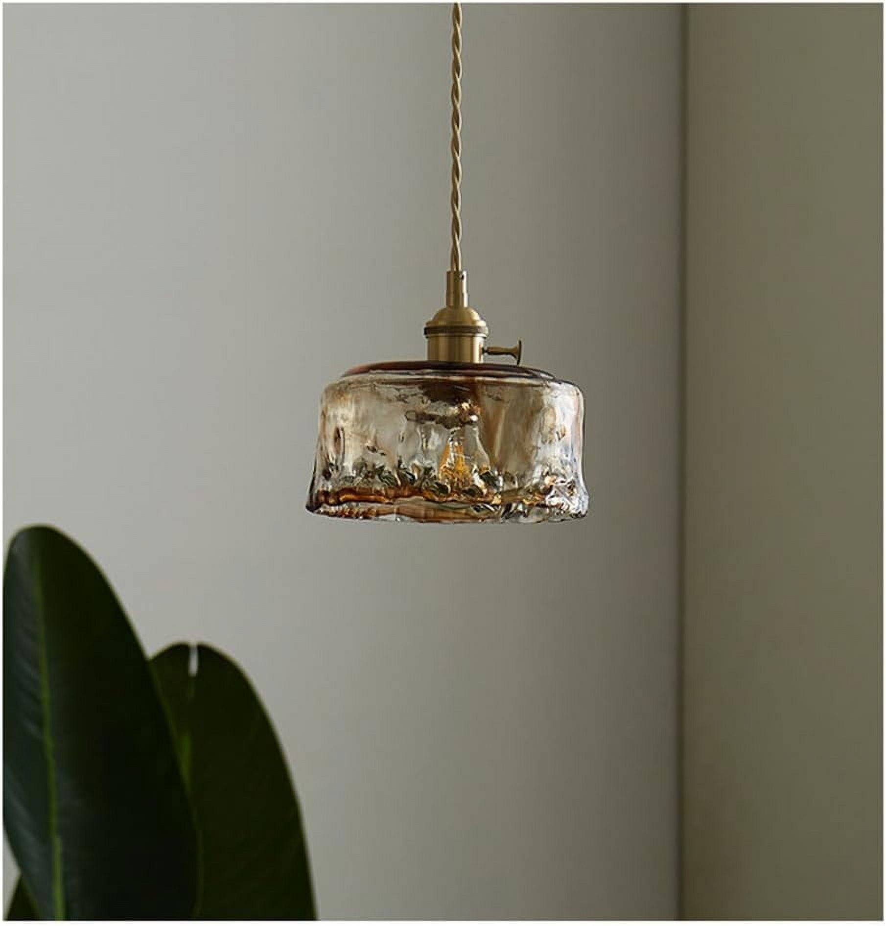 Japanese Style Mini Glass Pendant Lighting for Above Sink, Small Amber Rustic Pendant Light Fixture for Bedside, Retro Farmhouse Pendant Light, Simple Vintage Pendant Lamp for Kitchen Island