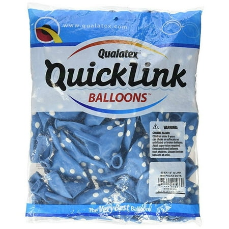 Pioneer Balloon 50 Count Robin's Egg Quick Link Big Polka Dots Latex Balloons, 12", Blue