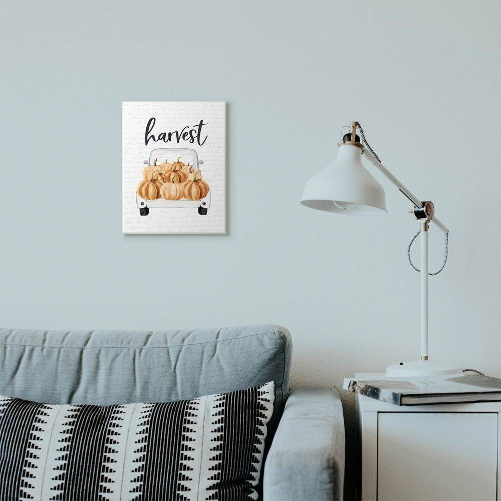 Stupell Industries Harvest Pumpkin Truck Autumn Fall Seasonal Design Wood Wall Art By Artist Lettered and Lined