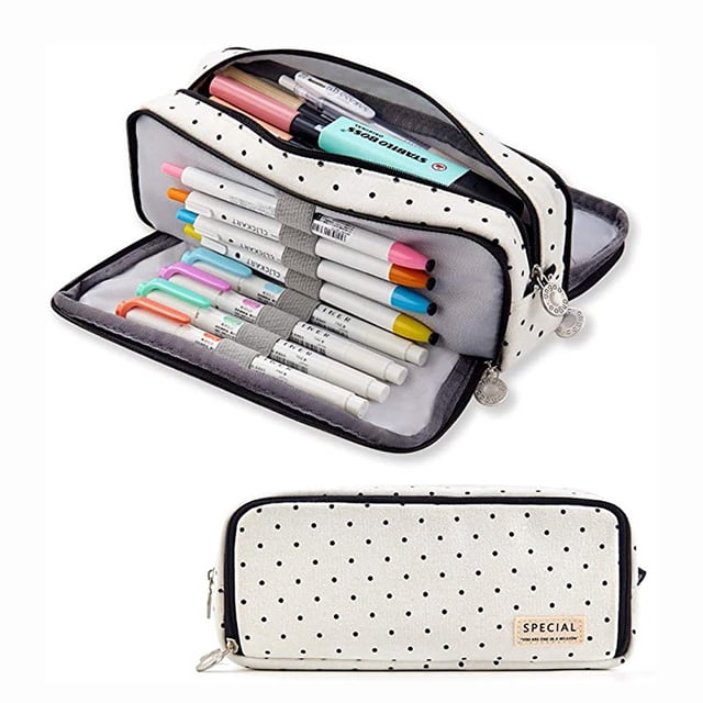 School Multifunctional Double Zipper Portable Canvas Large Capacity Pencil Case