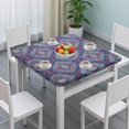 thumbnail image 3 of Blue Ethnic Paisley Pattern Square Fitted Tablecloth with Elastic Edge,Square Table Cover,Washable Elastic Table Cover for Home Kitchen Party Decor 34"x34", 3 of 6