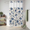 thumbnail image 6 of No Hook Shower Curtain, Navy Blue Floral Shower Curtains for Bathroom with See Through Top Window, Spring Vintage Blossom Botanical Waterproof & Washable Bath Curtain Stand Up Stall 36"x72", 6 of 9
