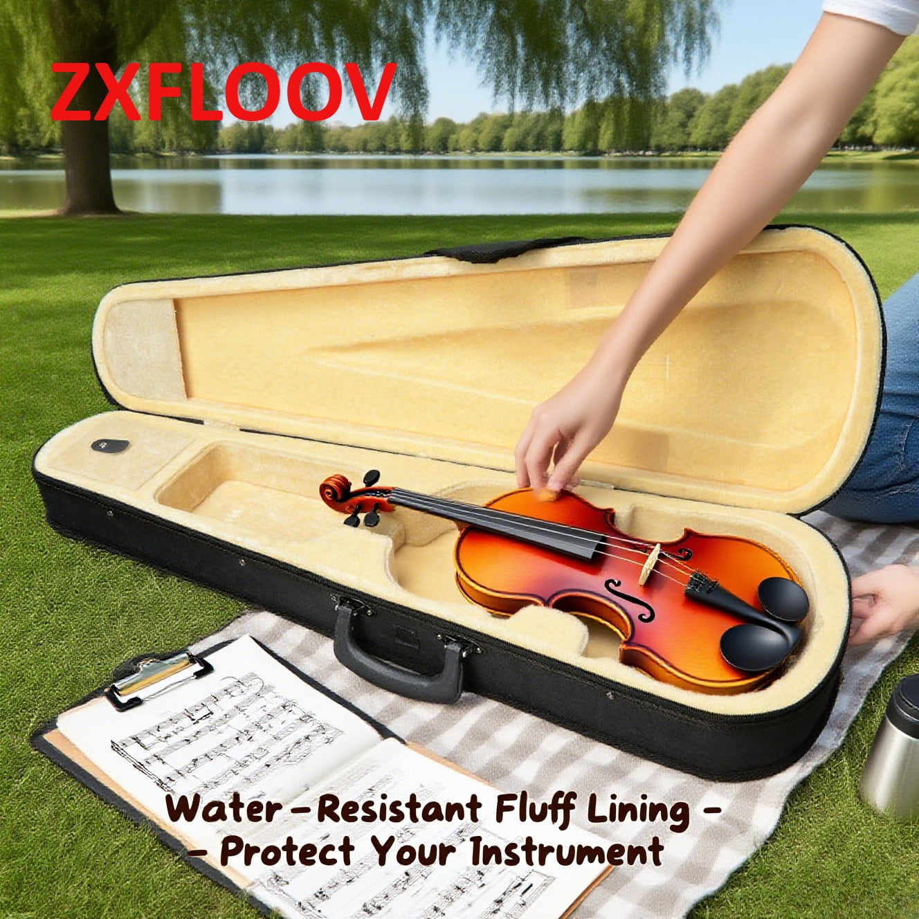 Premium Durable Cloth Fluff Triangle Violin Case with Beige Lining for 4/4 Violins - Stylish Protection for Your Instrument