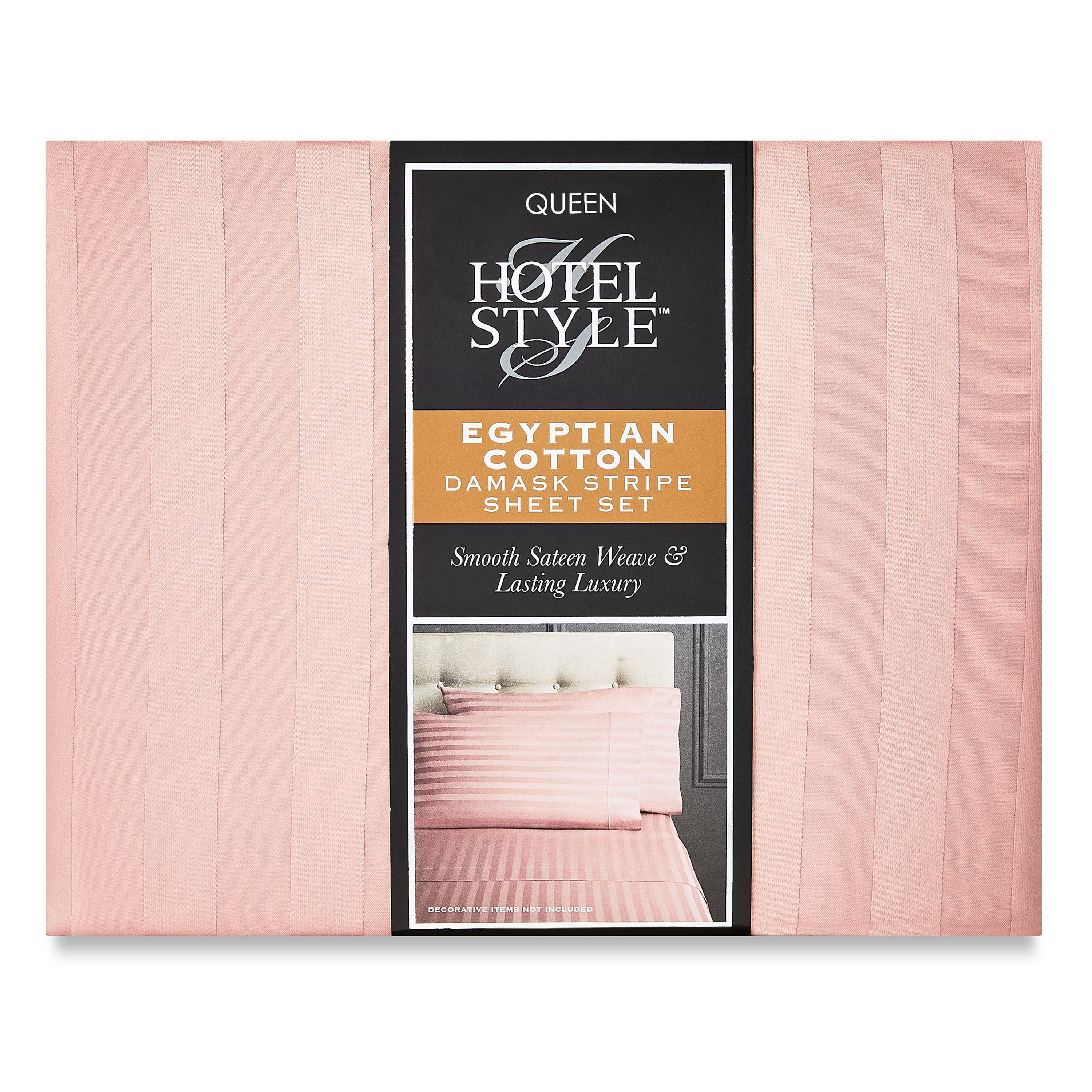 Hotel Style 4-Piece 600 Thread Count Rose Stripe Egyptian Cotton Adult Bed Sheets, Queen-Deep Pocket