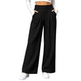 thumbnail image 3 of Busydd Waffle Wide Leg Pants for Women Trendy High Waisted Front Pleated Dress Pants Casual Business Solid Color Work Trousers with Side Pockets XL, 3 of 7