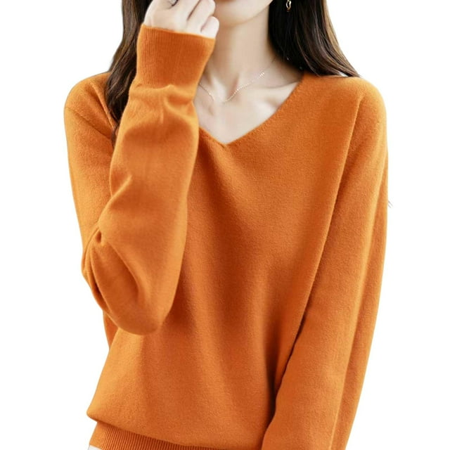 BLVB Chandails Confortables pour Femmes Col en V Manches Longues Hauts Mode Léger Chandail Vêtements Tendance Tenues d'Automne