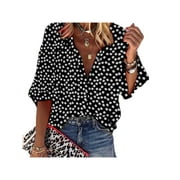 Plus Size Womens Floral Print V Neck 3/4 Sleeve Shirts Casual Loose Buttons Blouses Tops T-Shirts