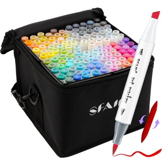 SFAIH Brush Tip Alcohol Markers Set - 121 Colors Double Tipped Art Markers for Artist Adult Coloring Illustration, Gifts for Artist Adult, Dual Tip Brush & Chisel - Refillable Ink