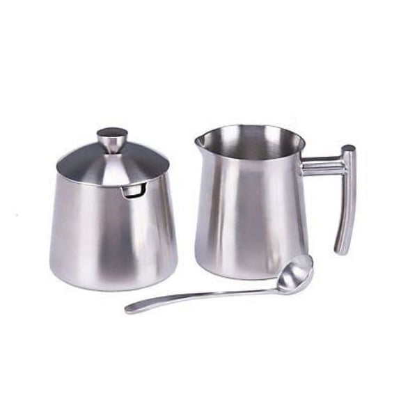 Frieling Brushed Stainless Steel Creamer & Sugar Bowl with Spoon
