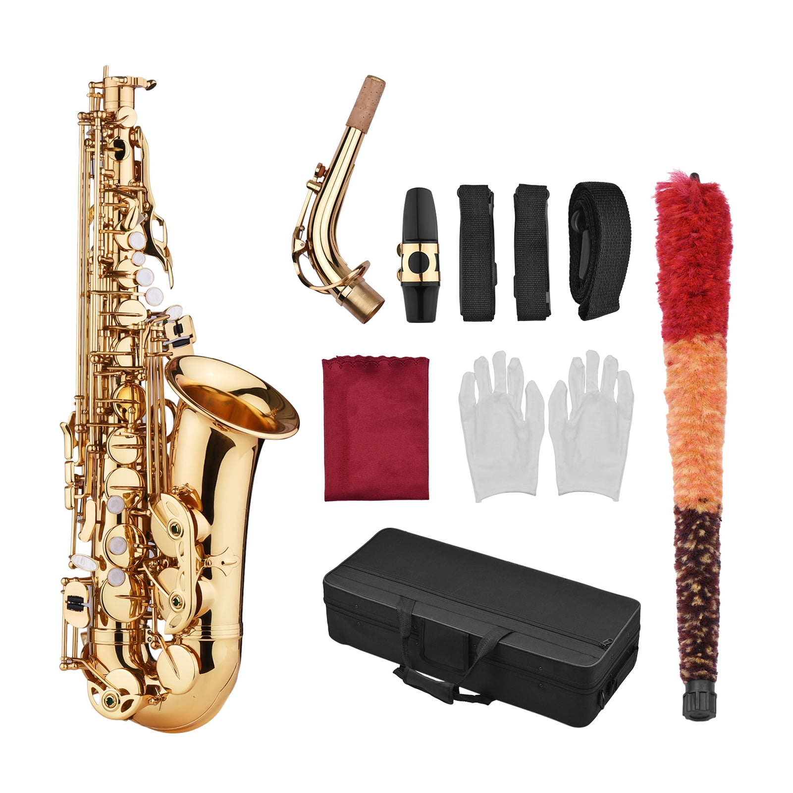 Walmeck Saxophone Sax Eb Be Alto E Flat Brass Carved Pattern on Surface Mouthpiece Exquisite with Gloves Cleaning Cloth Brush Straps