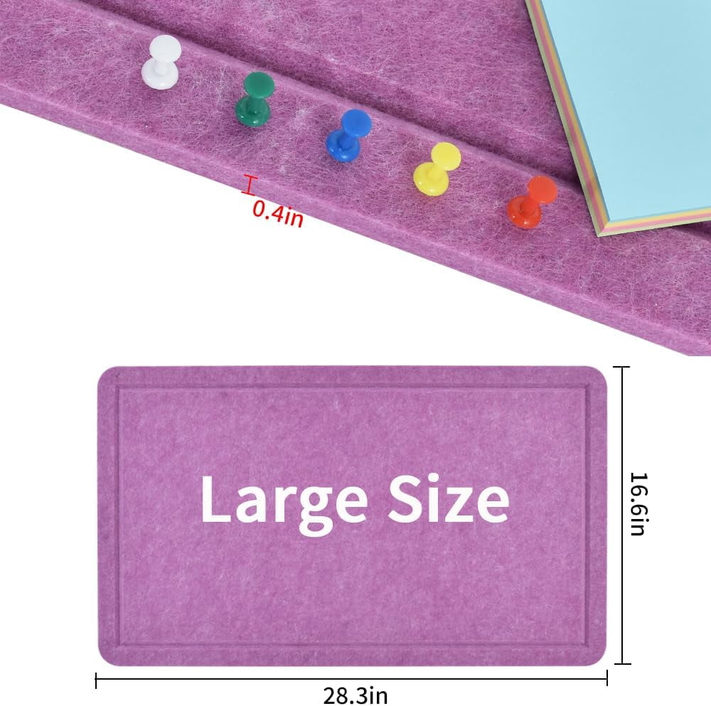 Violet Purple 28"x16" Large Cork Board with 50 Push Pins for Valentine's Day, Self-Adhesive Bulletin Wall, Felt Pin Vision Paste Notes,Schedules Offices Home