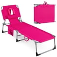 thumbnail image 1 of Costway Outdoor Beach Lounge Chair Folding Chaise Lounge with Pillow Pink, 1 of 9