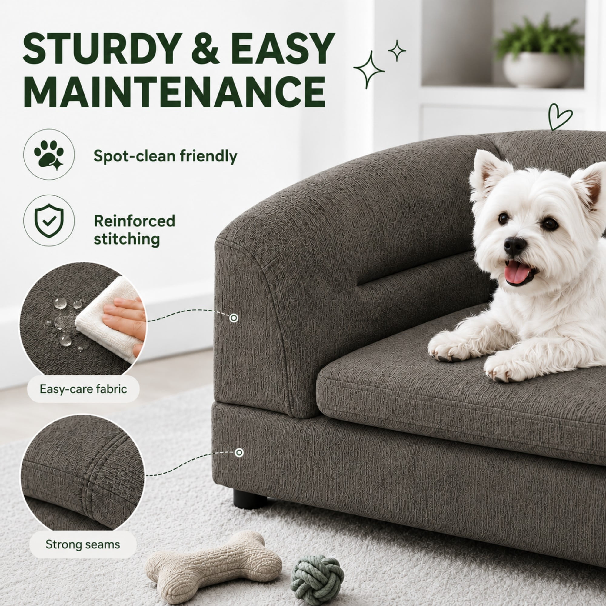 Aenkyo 52" Large Dog Sofa Bed, Linen Pet Couch with Removable Cushions,Dark Gray