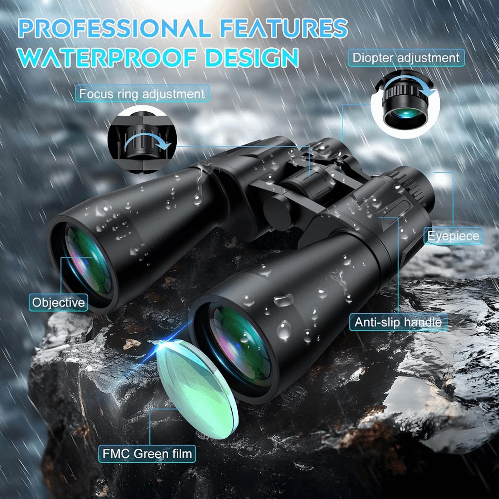 TEIPUERY 10X50 Binoculars for Adults,High Powered Waterproof Binoculars for Bird Watching Hunting Camping Football Games Travel Stargazing with Carrying Bag