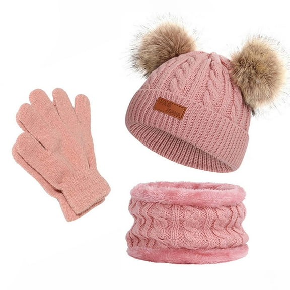 Kids Winter Hats Gloves Scarf Set for Girls Boys Toddler Warm Fleece Lining for 1-10 Years Old