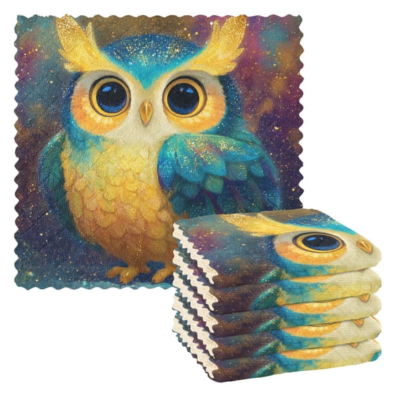6 Pieces of Kitchen Towels 11x11Inch Kitchen Dish Cloths Kitchen Dish Towels Reuseable Cleaning Cloths Green Owl Pattern