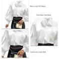 thumbnail image 3 of Top de manga larga para mujer, con lazo frontal atado, manga larga abombada, Color elegante, suave y suelto, Top tipo túnica para fiesta, oficina, salida, blanco L, 3 of 4