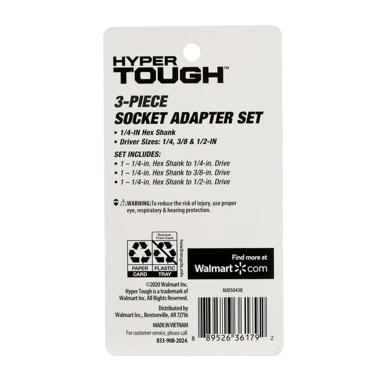 Hyper Tough Socket Adapter Set, 3-Piece Chrome Vanadium Steel, 1/4