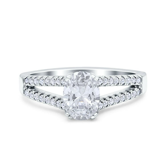 Simulated Cubic Zirconia Size-5 Split Shank Halo Oval Wedding Engagement Ring 925 Sterling Silver