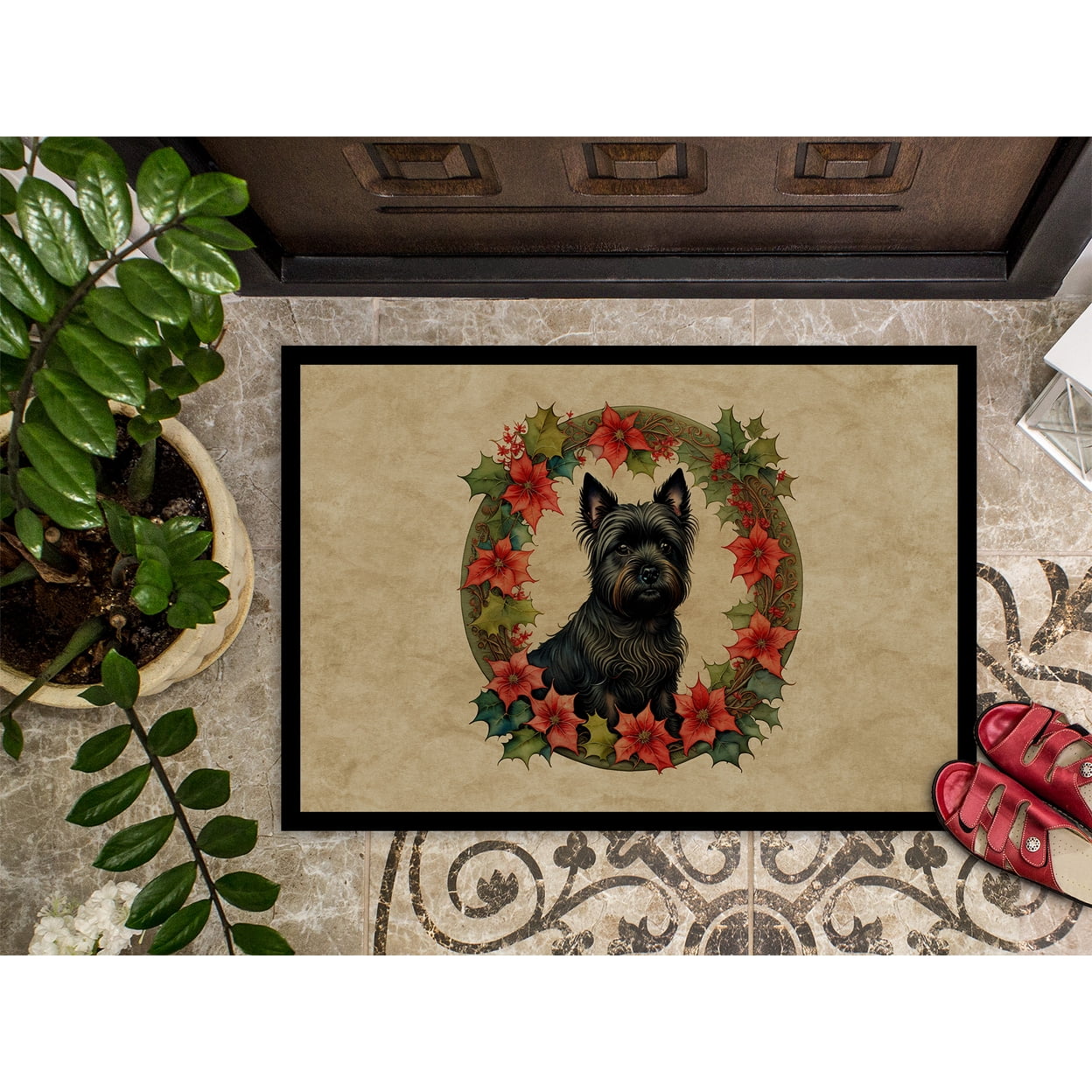 Carolines Treasures DAC2337MAT 18 x 27 in.  Cairn Terrier Christmas Flowers Doormat