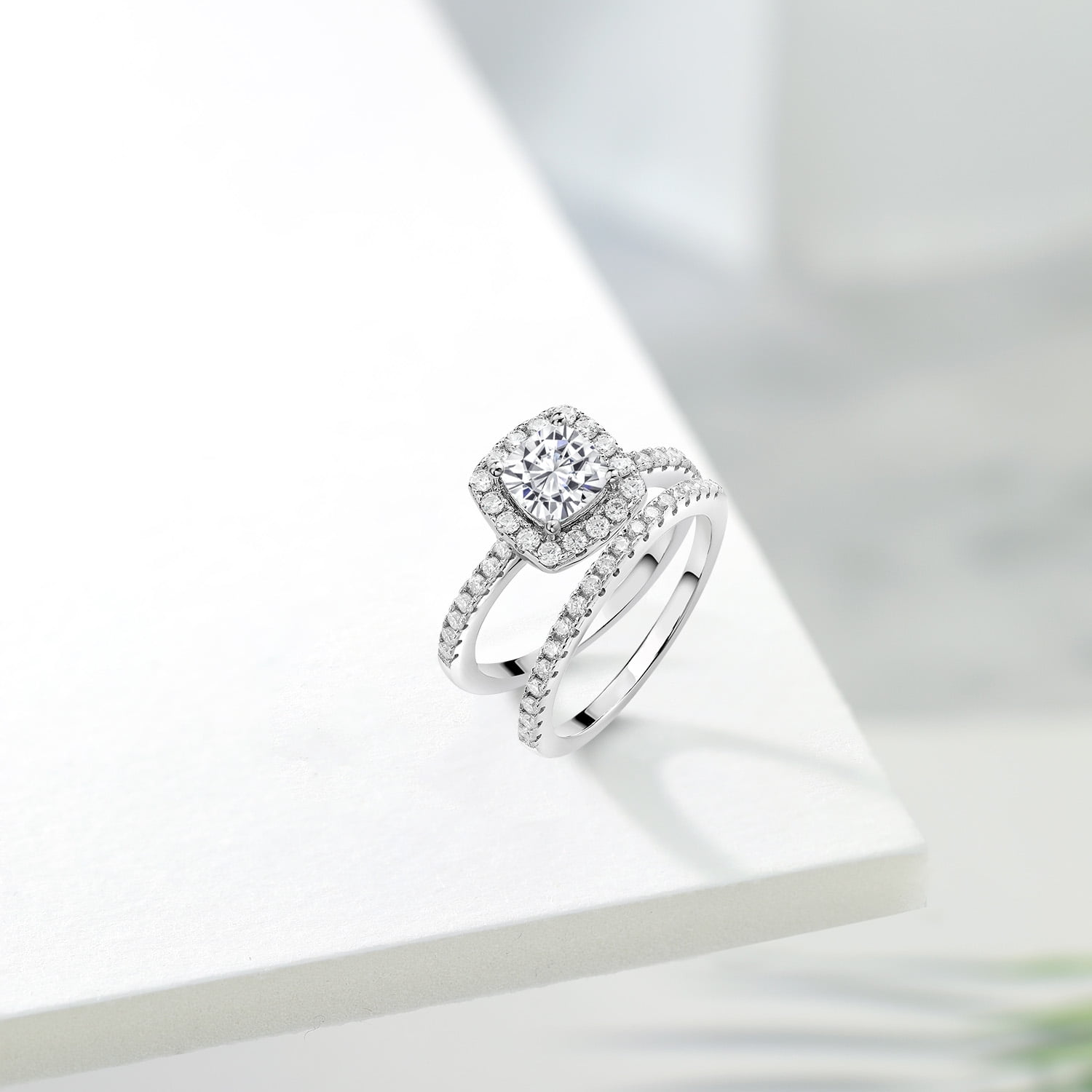 Gem Stone King 1.62 Cttw Moissanite Wedding Engagement Ring Band Bridal Set for Women | 925 Sterling Silver | Available in Size 5, 6, 7, 8, 9