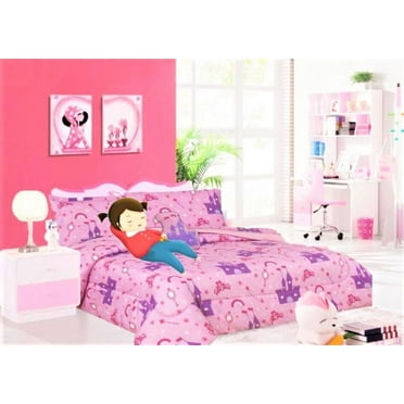 Kids girls boys comforter set bed in bag princess palace printed easy wash twin size 6 pieces super soft bedding décor