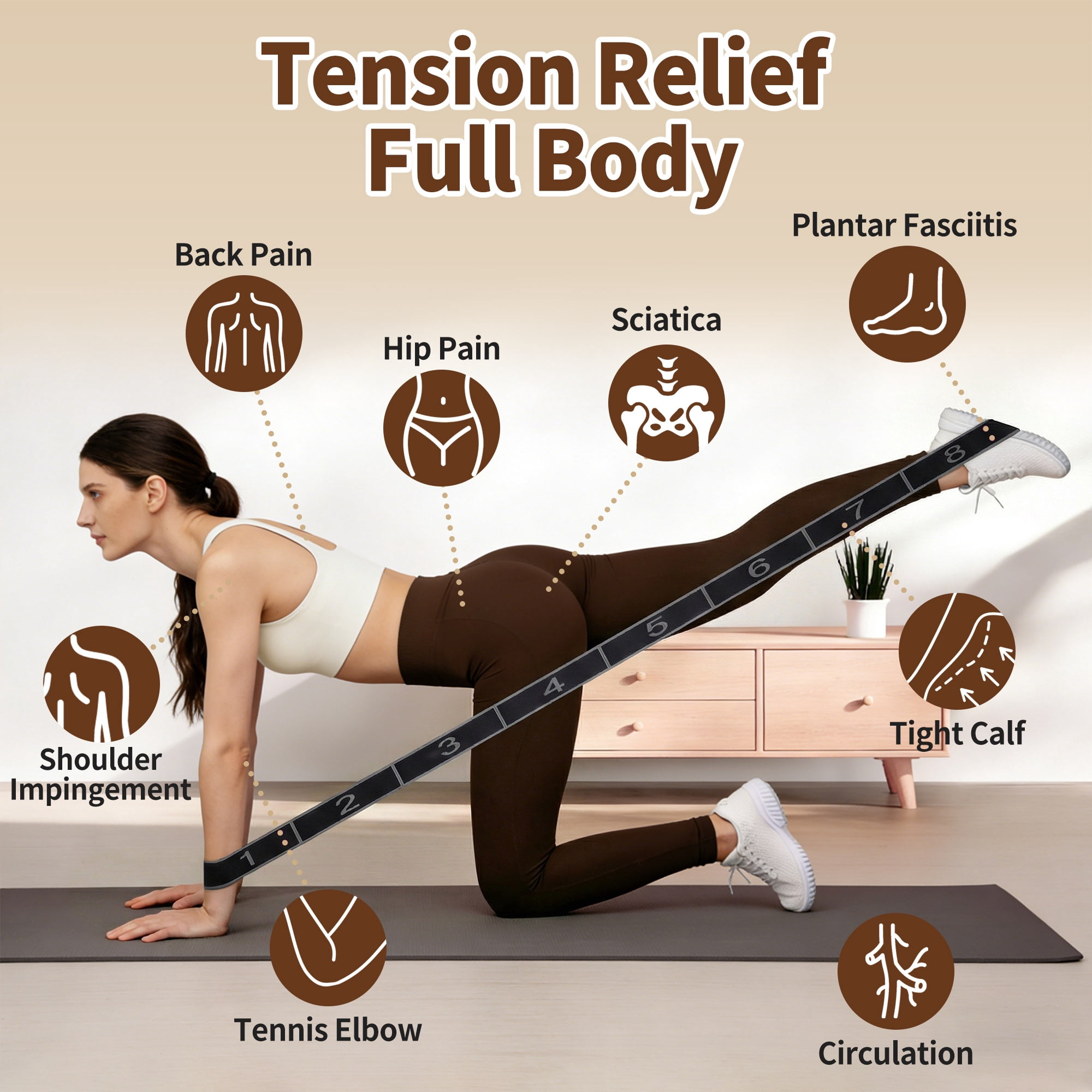 Unique Bargains Stretch Strap for Yoga Stretching with 8 Loops for Stretching  Gray