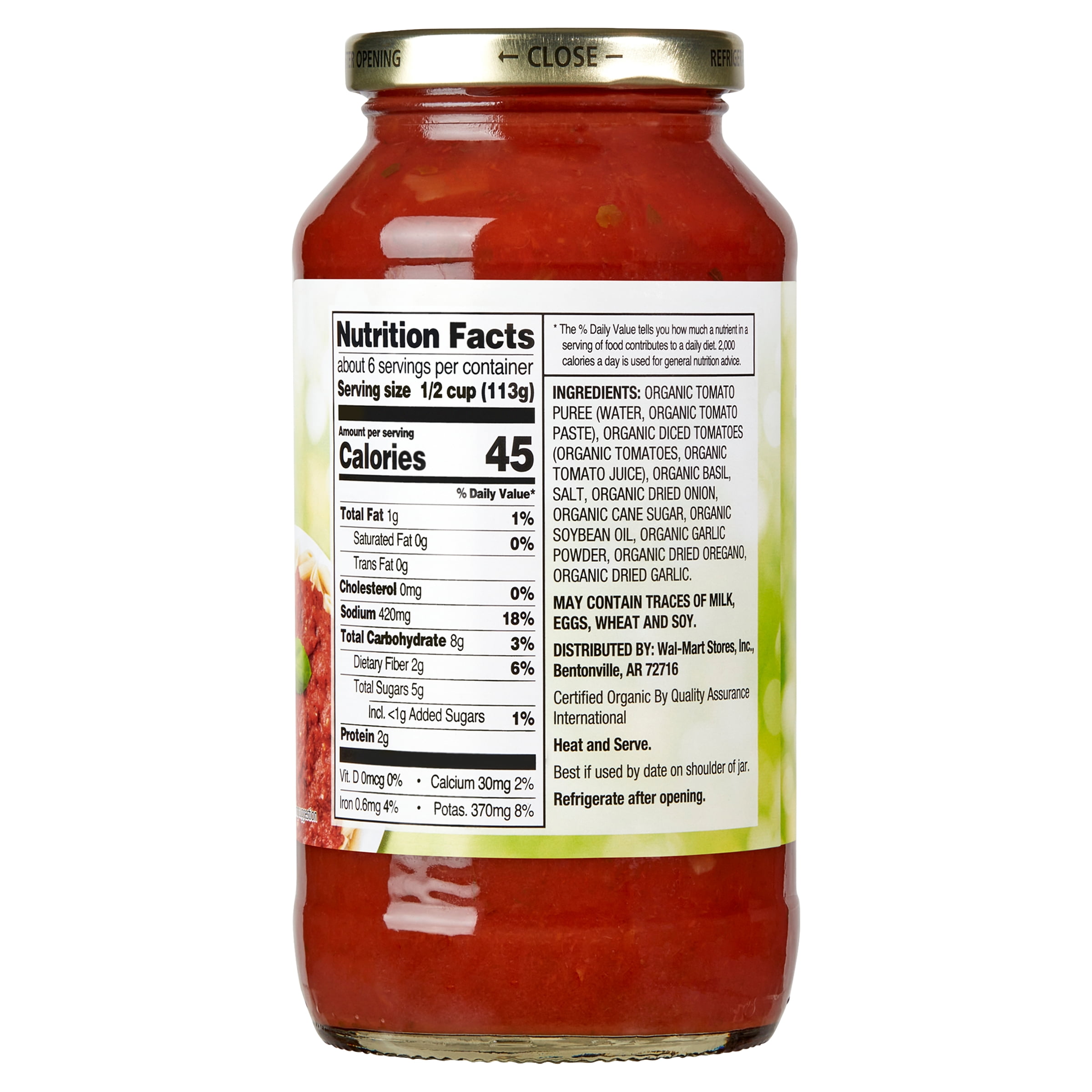 (3 pack) Great Value Organic Tomato Basil Pasta Sauce, 24 oz