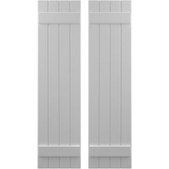 Ekena Millwork 14"W x 31"H Americraft Four Board (2 Batten) Exterior Real Wood Joined Board-n-Batten Shutters (Per Pair), Primed