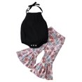 thumbnail image 1 of Pudcoco Infant Baby Summer Clothes Suit, Solid Color Ribbed Halter Neck Romper + Elastic Waist Flower Flare Pants, 1 of 8