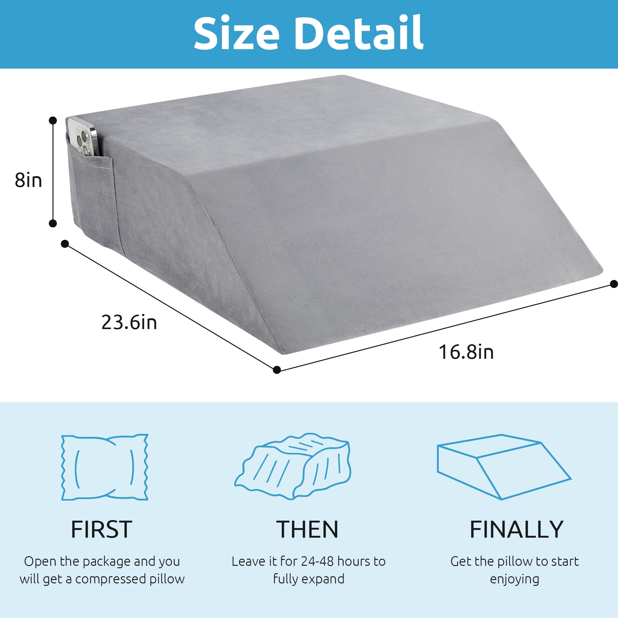 MOONORAH Wedge Pillows for after Surgery, Leg Pillow for Sleeping, Back Pain Relief, Blood Circulation, Knee Elevating Pillow, Grey, Flannelette